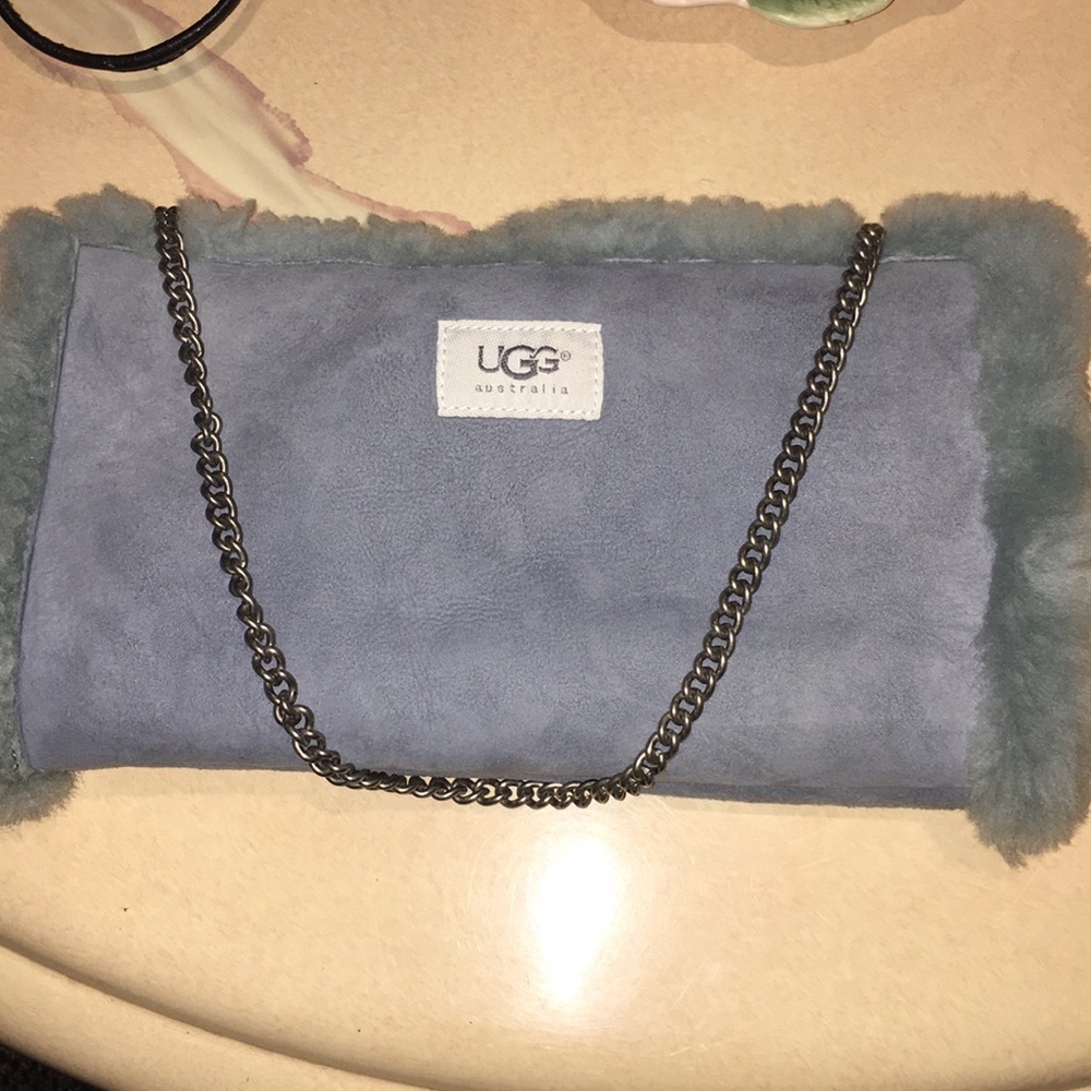 Ugg Periwinkle Blue Suede Shearling Muff Bag